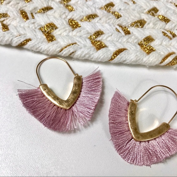 Dusty Lavender Metal Hammered Fringe Boho Earrings - Picture 3 of 7